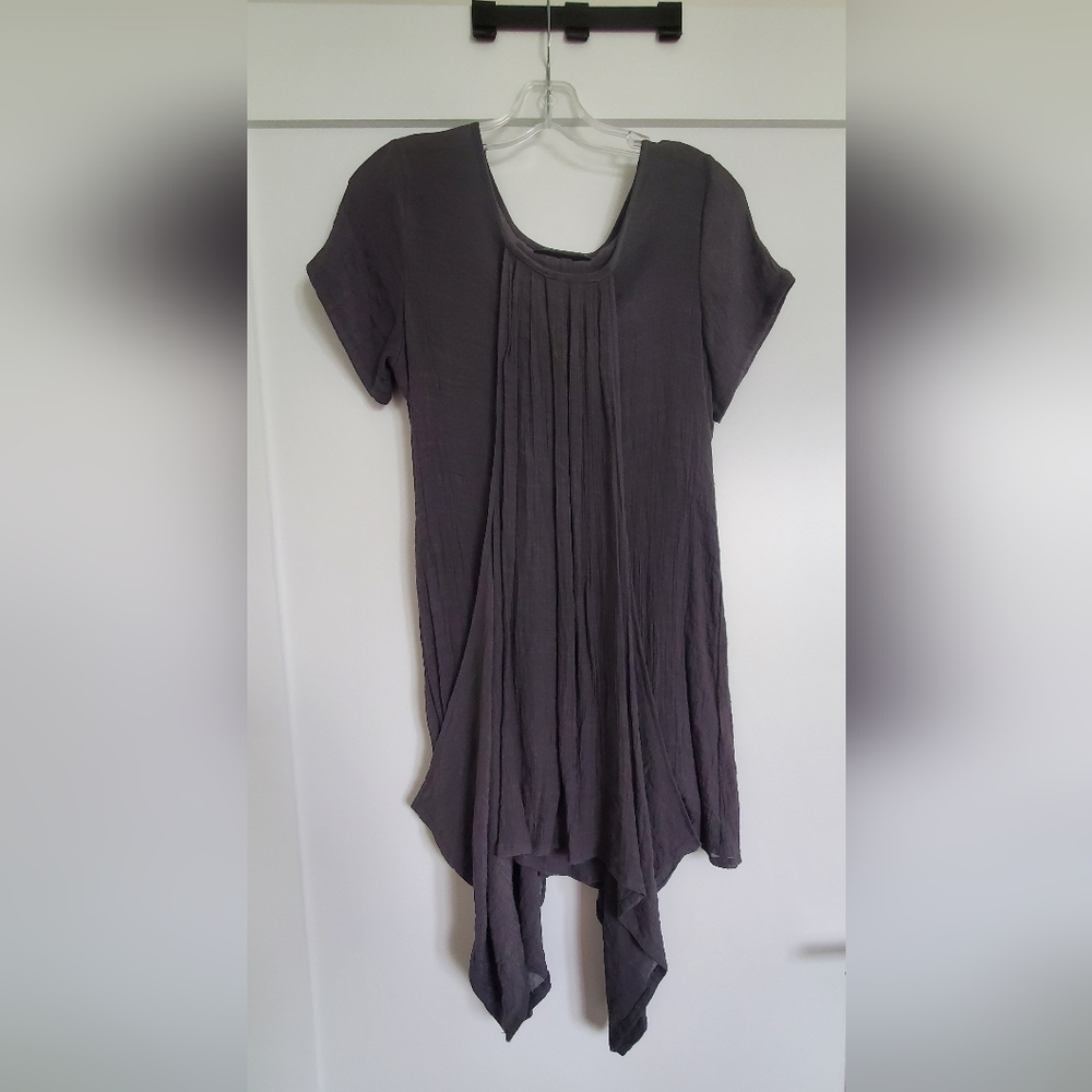 Gray Asymmetrical Pleated Cap Sleeve Tunic